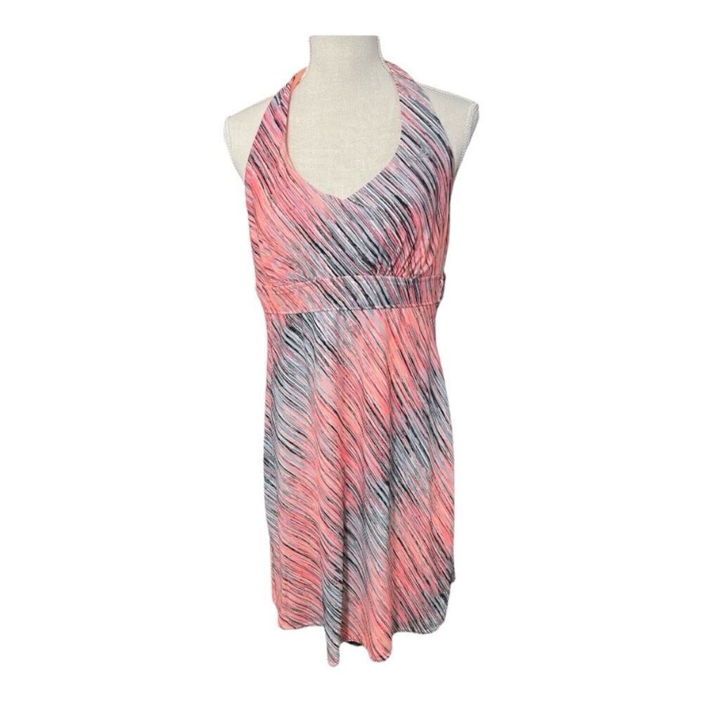 ZeroXposur Halter Swim Dress Built In Bra Neon Orange Grey Sun Protection Size L